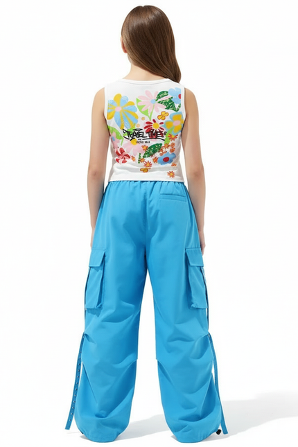 Pantalon Cargo Ample Bleu Multipoches Streetwear - Polyester