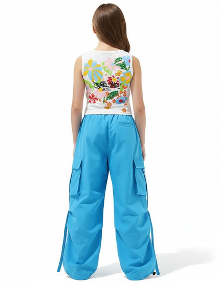Pantalon Cargo Ample Bleu Multipoches Streetwear - Polyester