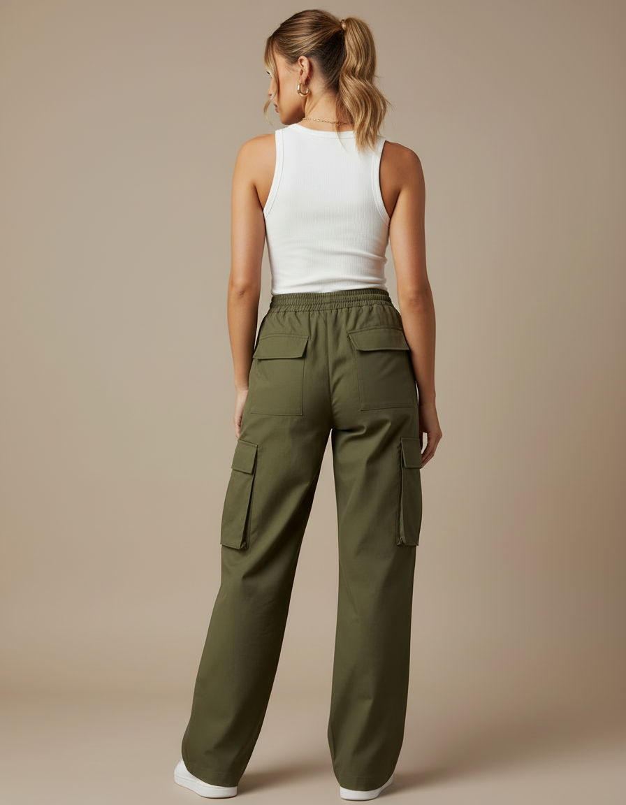 Pantalon Cargo Fille - Kaki Gabardine - vue 2
