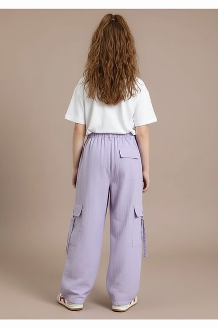 Pantalon Cargo Violet Ample Fluide Multipoches Fille - Lin - vue 2