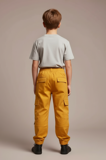 Pantalon Cargo Jaune Ample Coton Garçon Poches - vue 2