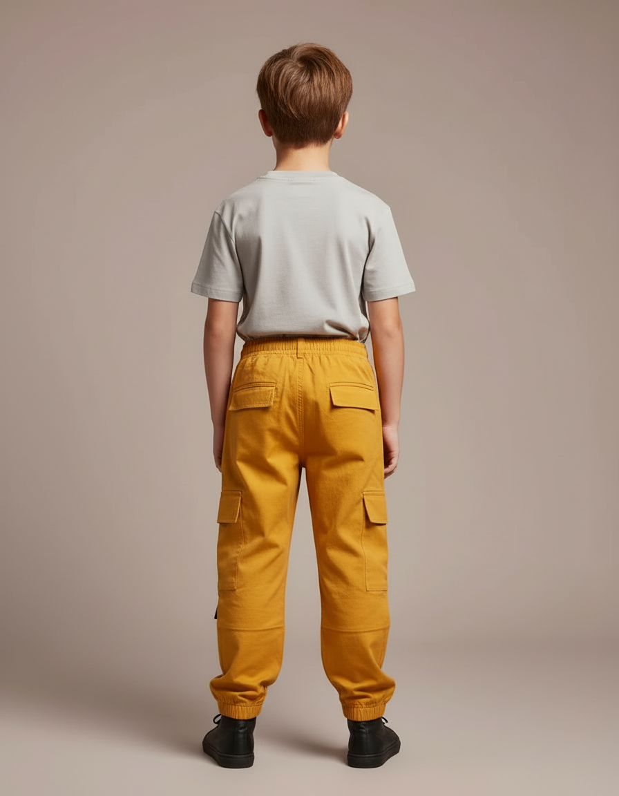 Pantalon Cargo Jaune Ample Coton Garçon Poches - vue 2