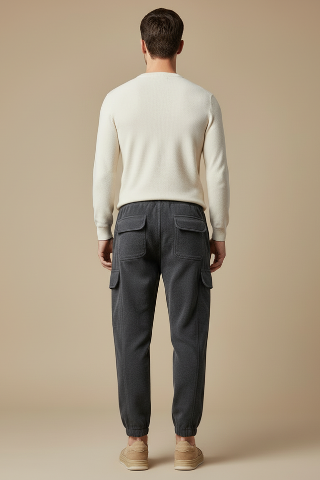 Pantalon Cargo Gris Ample Molletonné Homme Cordon - vue 2