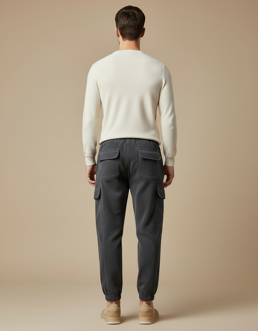 Pantalon Cargo Gris Ample Molletonné Homme Cordon - vue 2