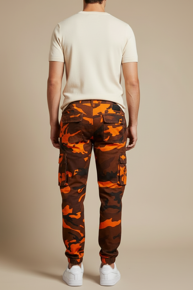 Pantalon Cargo Camouflage Orange Marron Streetwear Homme - Multicolore Toile - vue 2