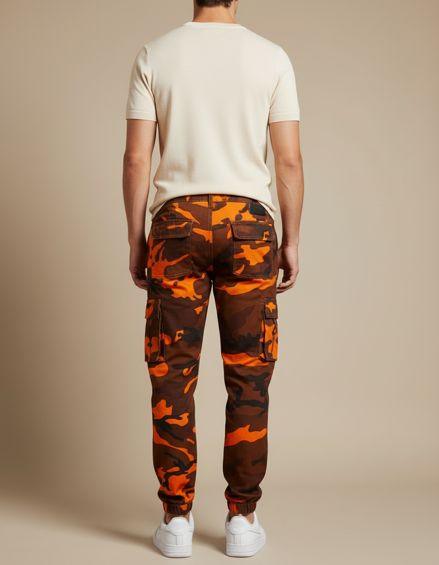 Pantalon Cargo Camouflage Orange Marron Streetwear Homme - Multicolore Toile - vue 2