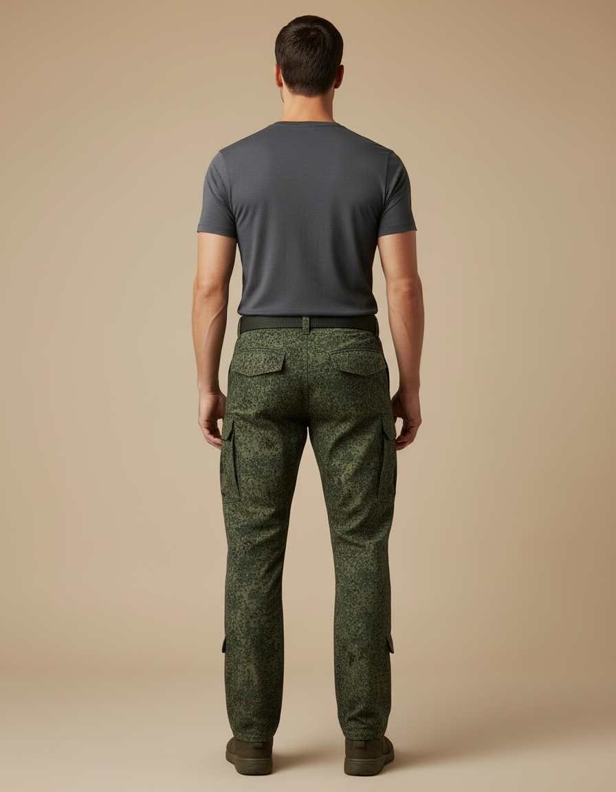 Pantalon Cargo Camouflage Militaire Multipoches Homme Vert - Toile - vue 2