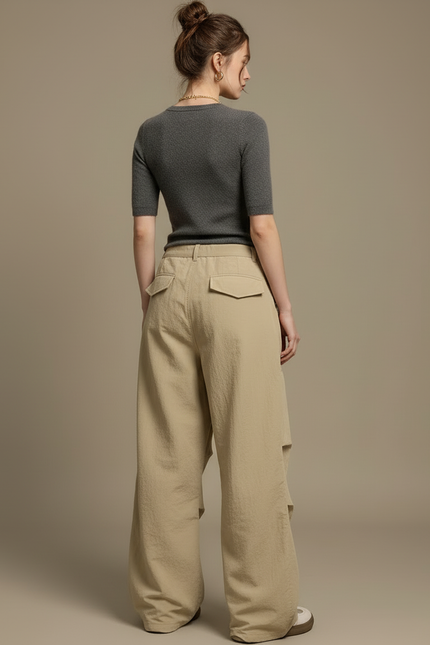 Pantalon Cargo Beige Ample Taille Basse Femme - Toile - vue 2