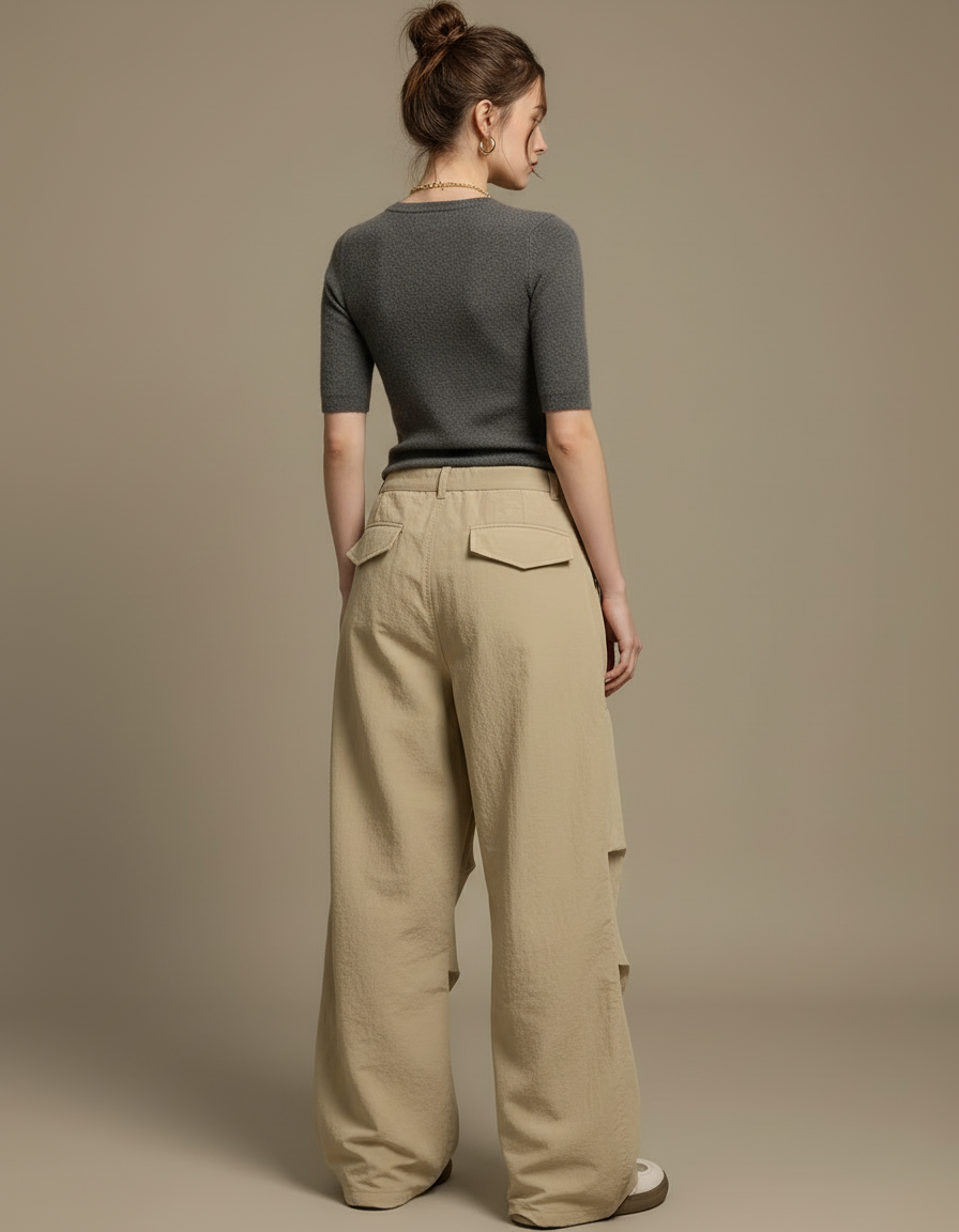 Pantalon Cargo Beige Ample Taille Basse Femme - Toile - vue 2