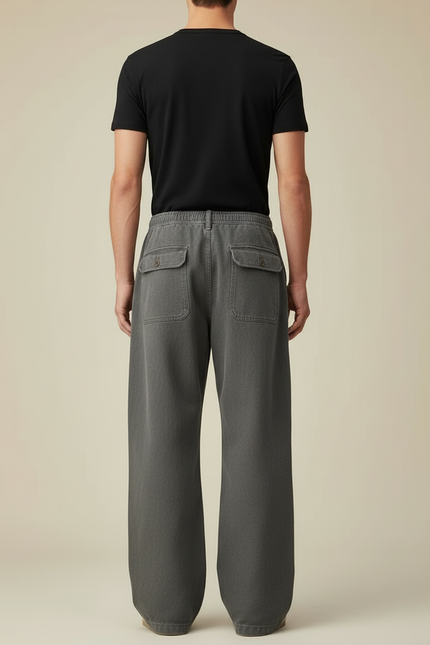 Pantalon Cargo Gris Coton Ample Multipoches Homme - Toile - vue 2