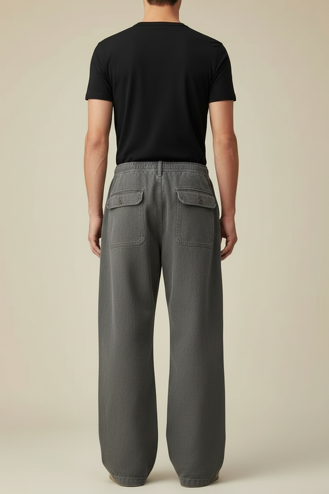 Pantalon Cargo Gris Coton Ample Multipoches Homme - Toile - vue 2