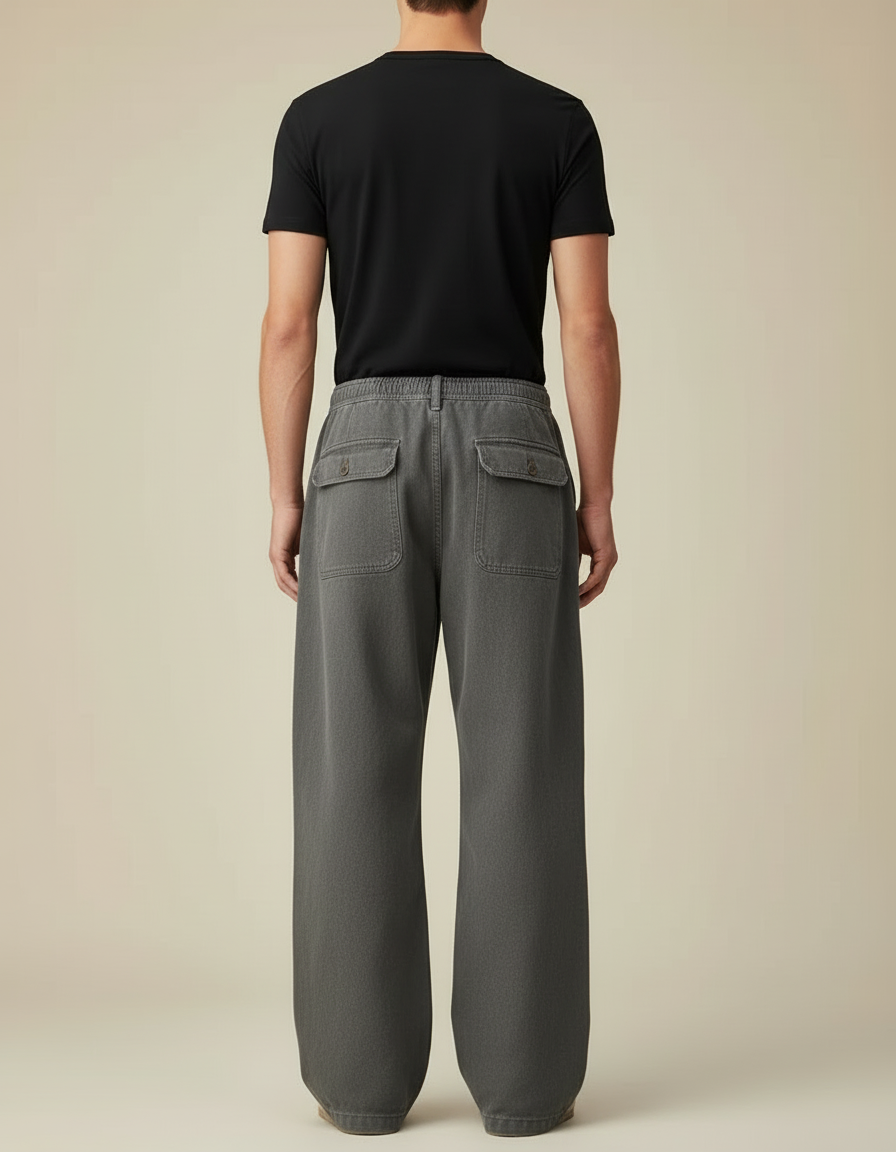 Pantalon Cargo Gris Coton Ample Multipoches Homme - Toile - vue 2