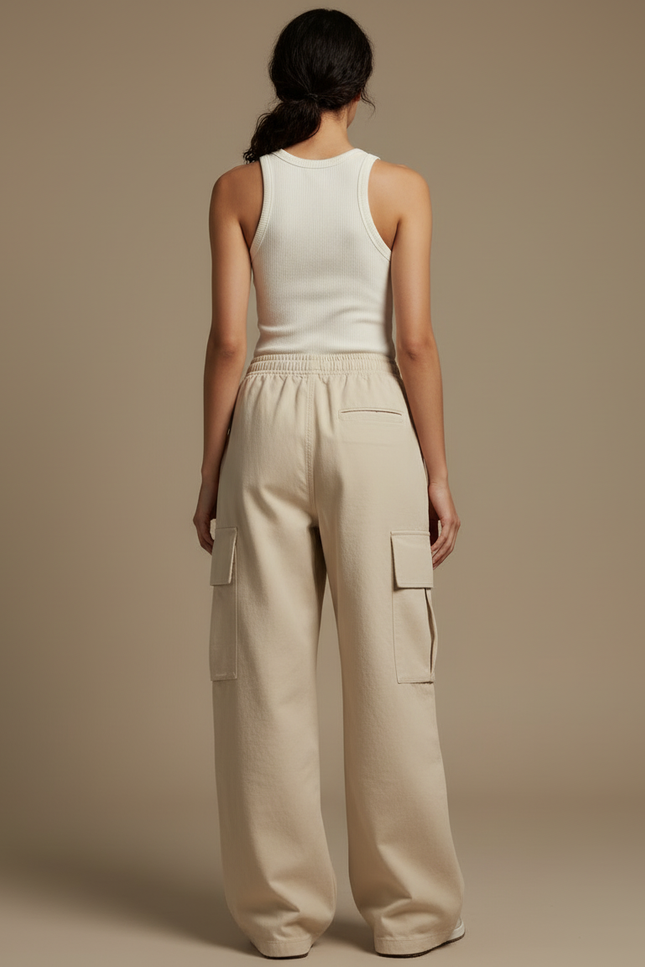 Pantalon Cargo Beige Ample Multi-Poches Streetwear Femme - Toile - vue 2