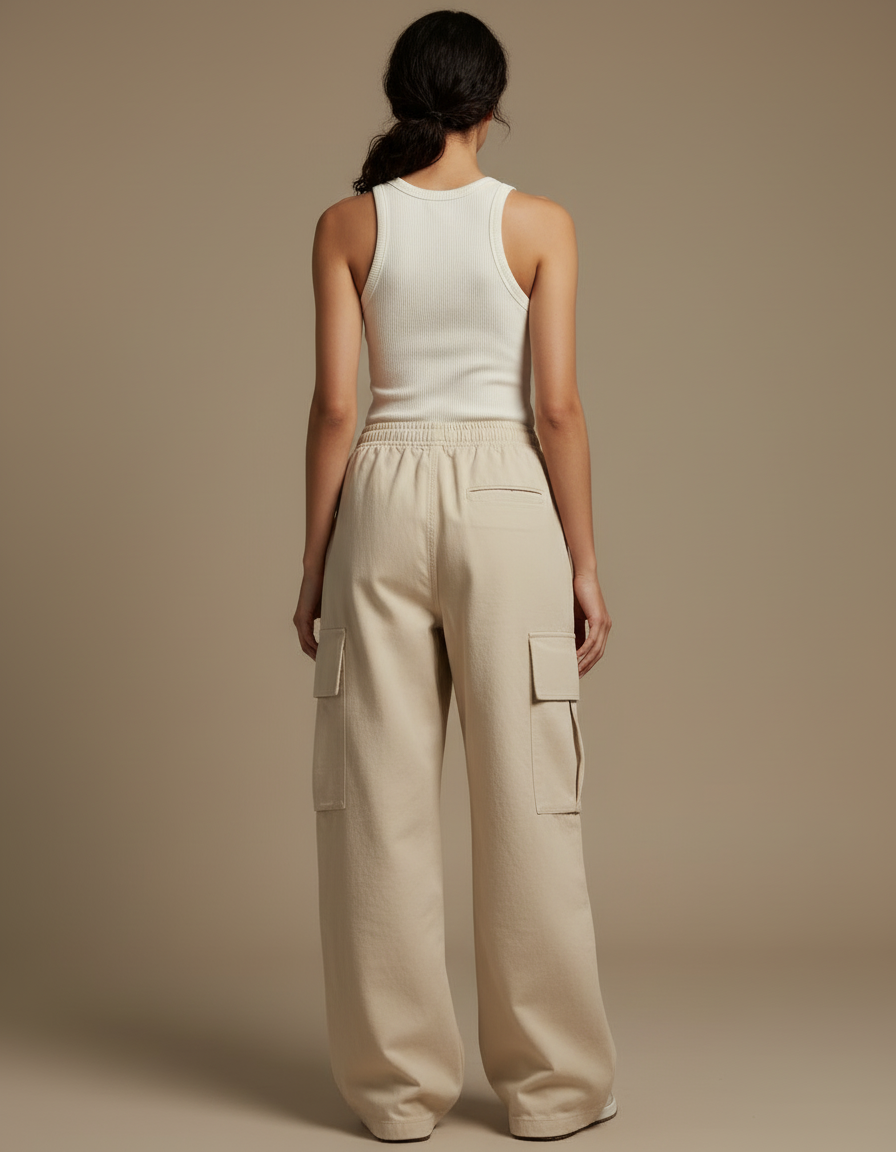 Pantalon Cargo Beige Ample Multi-Poches Streetwear Femme - Toile - vue 2