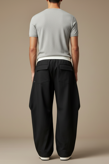Pantalon Cargo Noir Ample Décontracté Unisexe - Polyester - vue 2