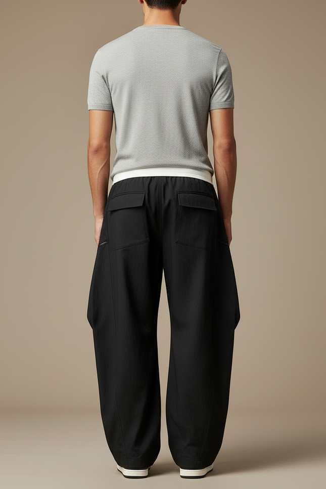 Pantalon Cargo Noir Ample Décontracté Unisexe - Polyester - vue 2