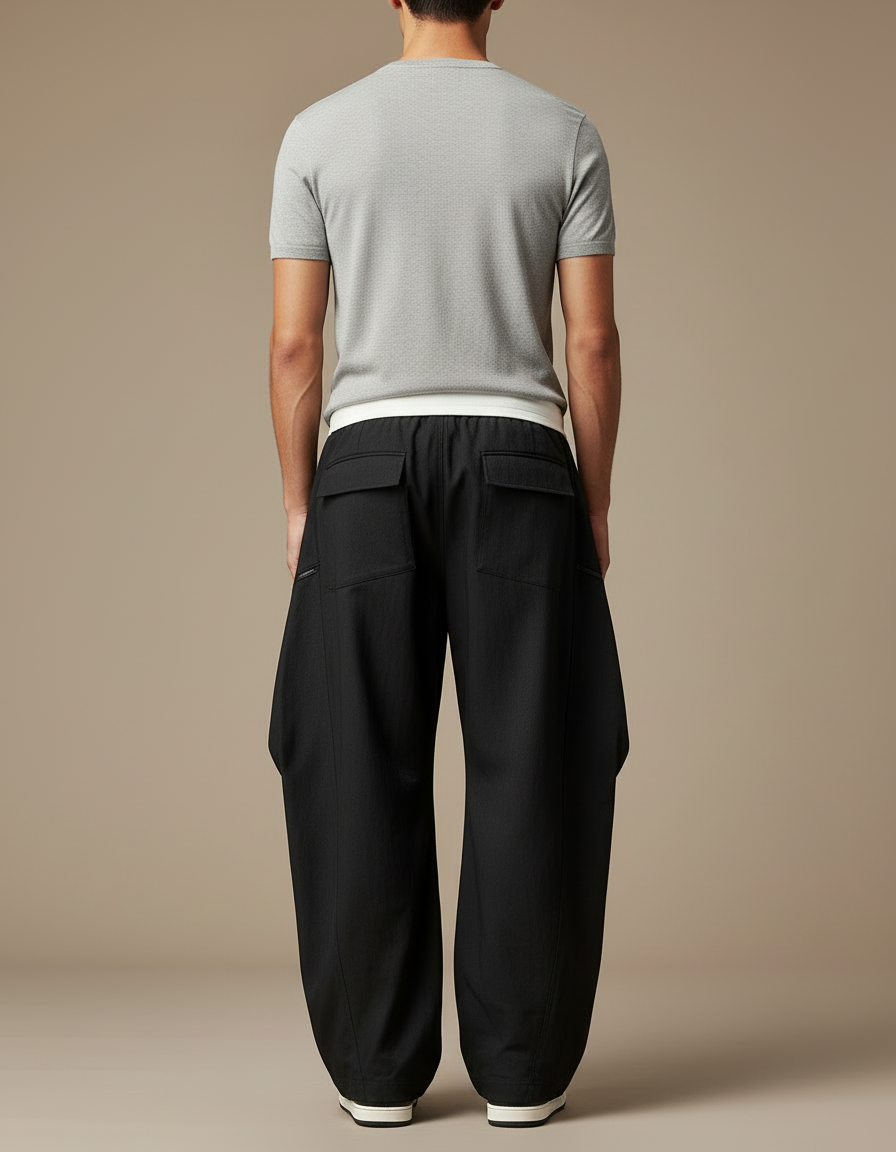 Pantalon Cargo Noir Ample Décontracté Unisexe - Polyester - vue 2