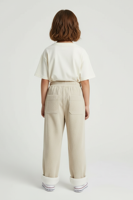 Pantalon Cargo Beige Côtelé Ample Enfant Doublé Polaire - Cordé - vue 2