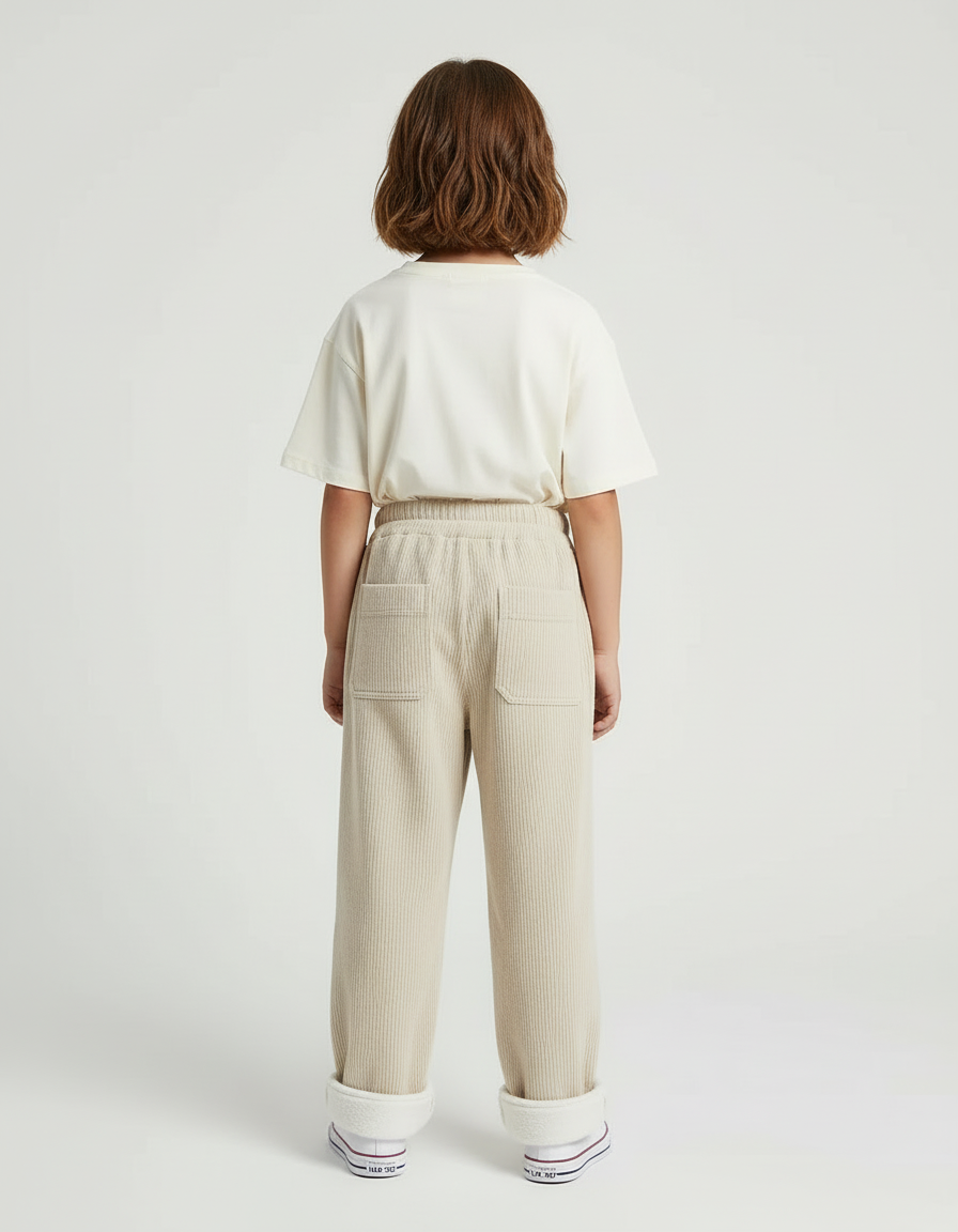 Pantalon Cargo Beige Côtelé Ample Enfant Doublé Polaire - Cordé - vue 2