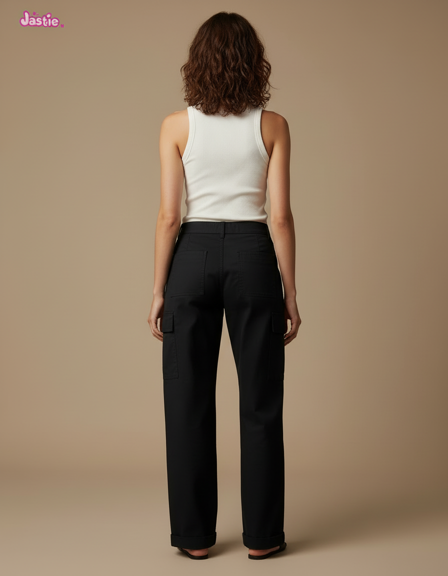 Pantalon Cargo Noir Ample Décontracté Femmes Coton - vue 2