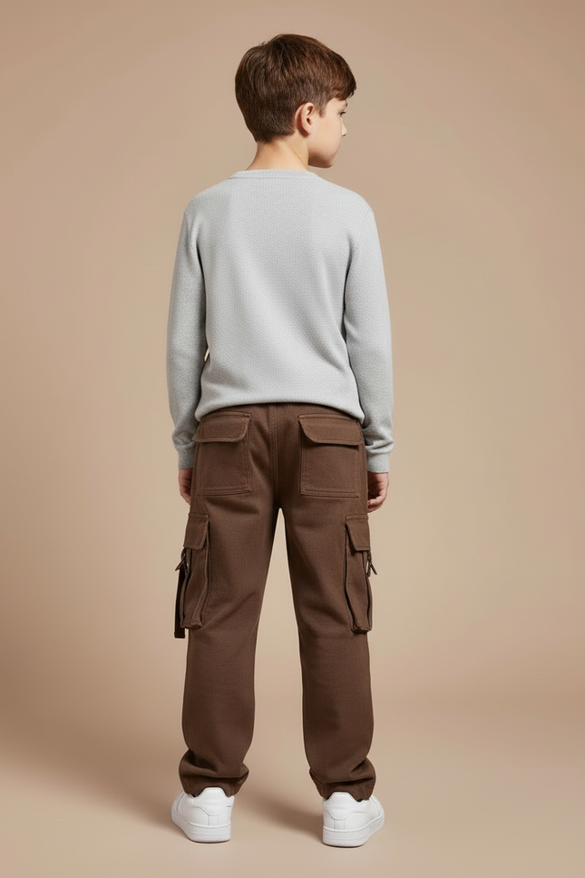 Pantalon Cargo Marron Ample Molletonné Multipoches Enfant - vue 2