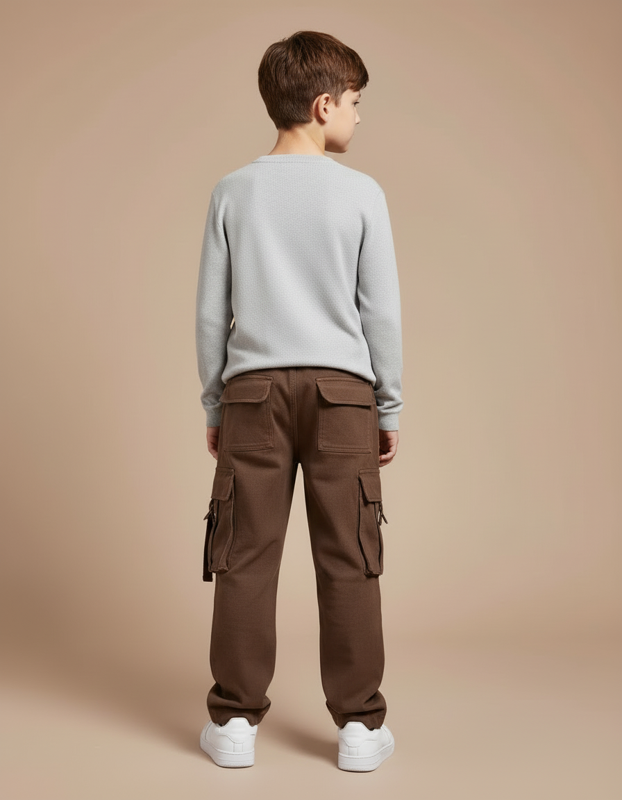 Pantalon Cargo Marron Ample Molletonné Multipoches Enfant - vue 2