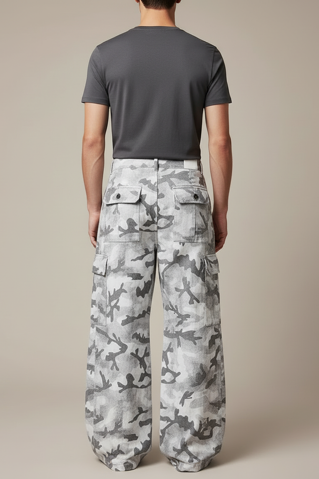 Pantalon Cargo Gris Camouflage Ample Streetwear Homme - Toile - vue 2