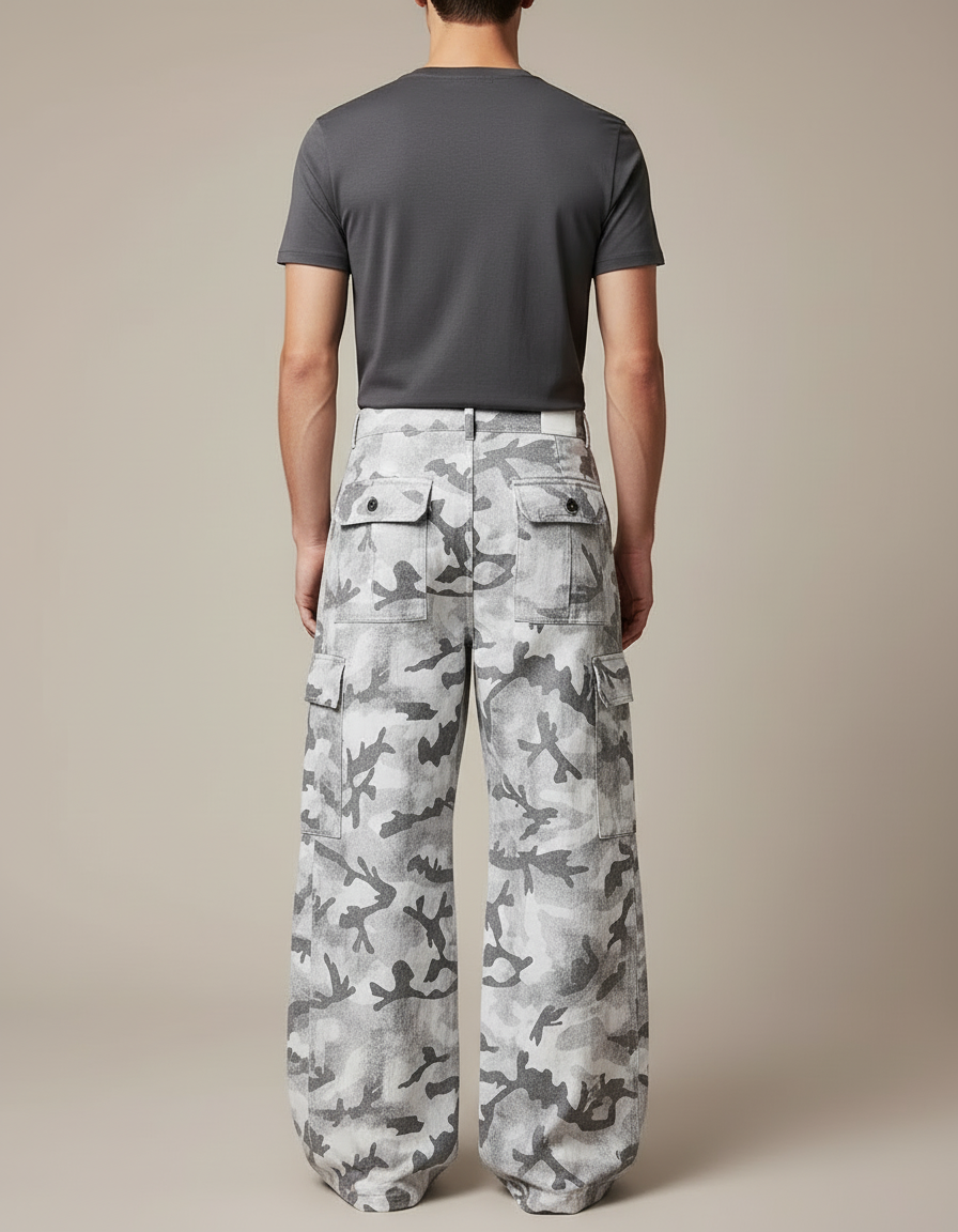 Pantalon Cargo Gris Camouflage Ample Streetwear Homme - Toile - vue 2