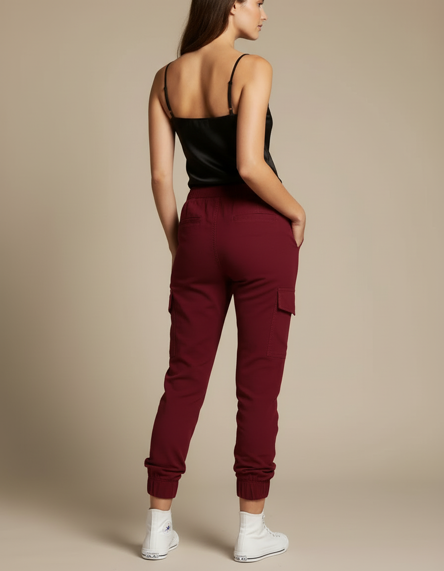 Pantalon Cargo Coton Stretch - Bordeaux - vue 2