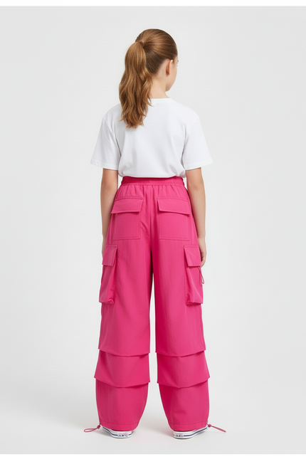 Pantalon Cargo Fuchsia Ample Multipoches Streetwear Fille - Rose Polyester - vue 2