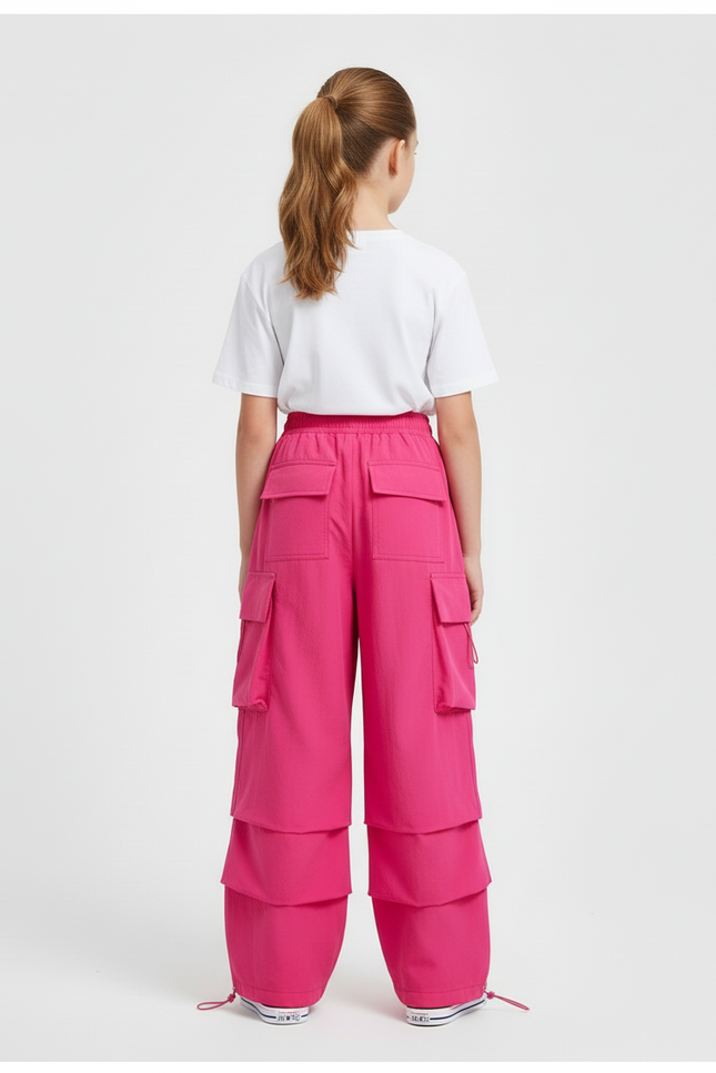 Pantalon Cargo Fuchsia Ample Multipoches Streetwear Fille - Rose Polyester - vue 2