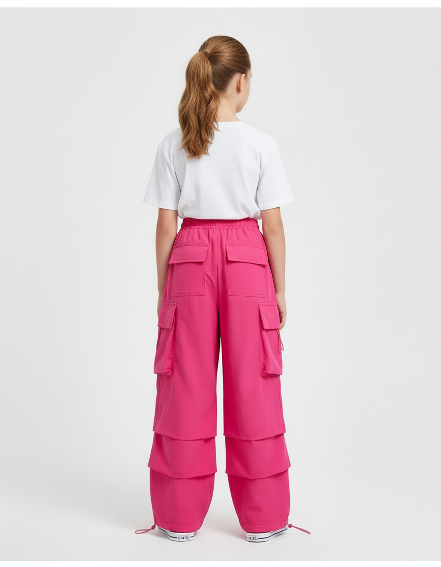 Pantalon Cargo Fuchsia Ample Multipoches Streetwear Fille - Rose Polyester - vue 2