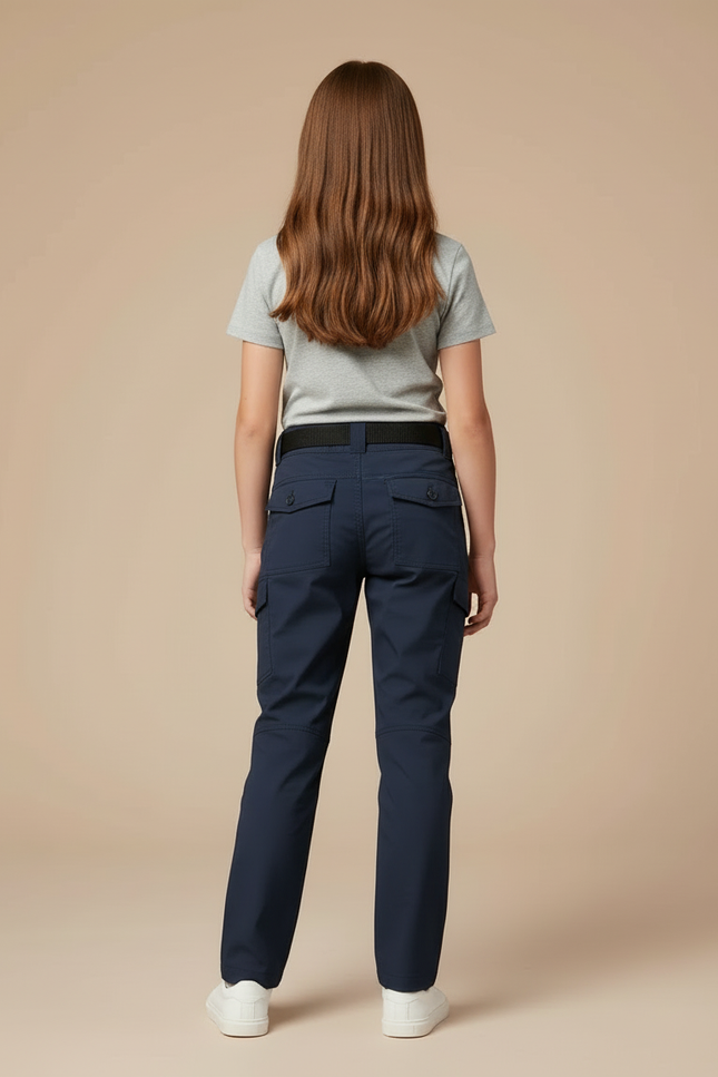 Pantalon Cargo Bleu Marine Fille Slim Multipoches - Gabardine - vue 2