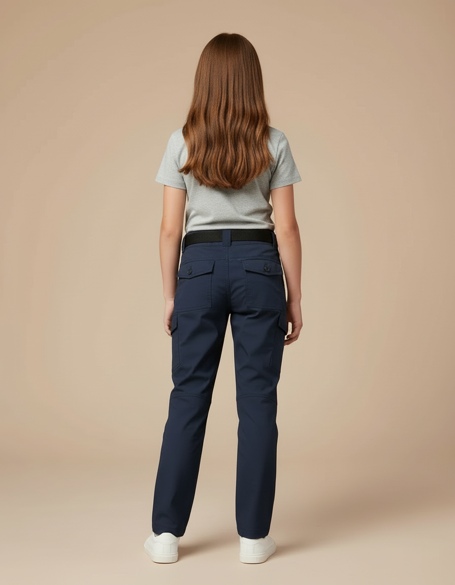 Pantalon Cargo Bleu Marine Fille Slim Multipoches - Gabardine - vue 2
