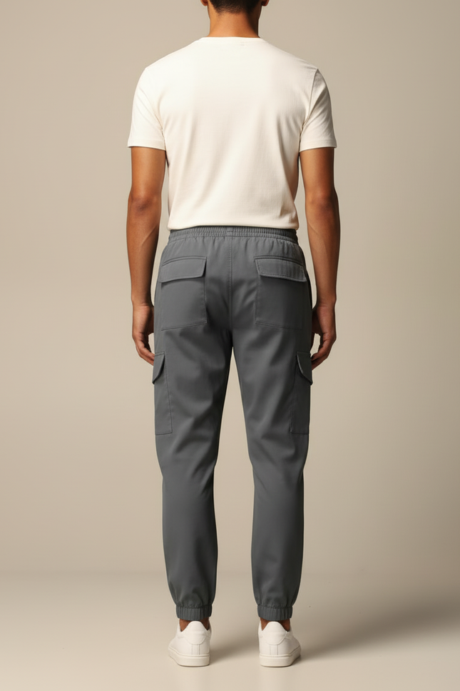 Pantalon Cargo Gris Cordon Multipoches Jogger Homme - Polyester - vue 2