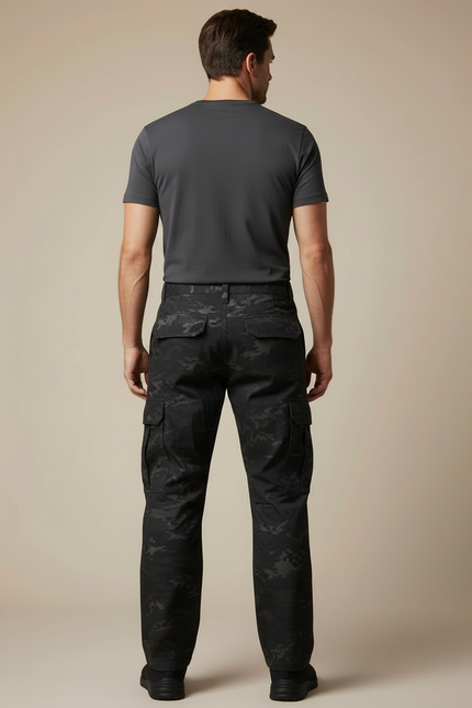 Pantalon Cargo Noir Camouflage Homme Décontracté Ample - Toile - vue 2