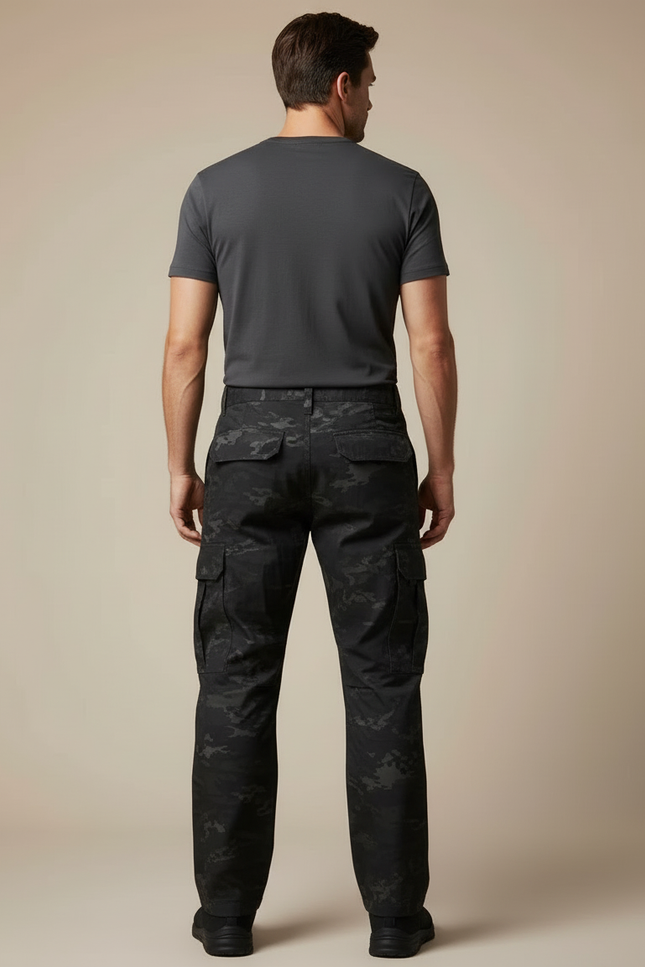 Pantalon Cargo Noir Camouflage Homme Décontracté Ample - Toile - vue 2