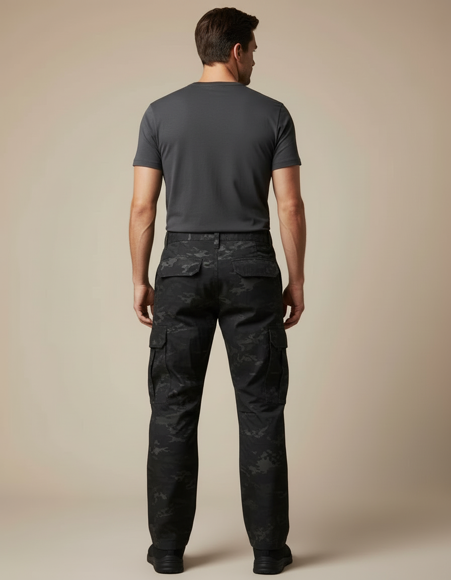 Pantalon Cargo Noir Camouflage Homme Décontracté Ample - Toile - vue 2