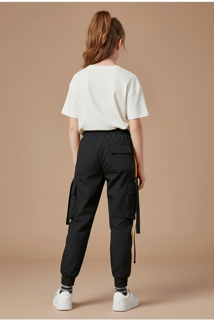 Pantalon Cargo Noir Ample Bandes Jaunes Enfant - Polyester - vue 2