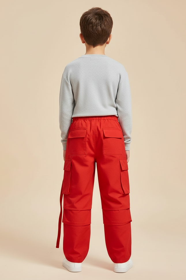 Pantalon Cargo Rouge Ample Streetwear Poches Garçon - Toile - vue 2