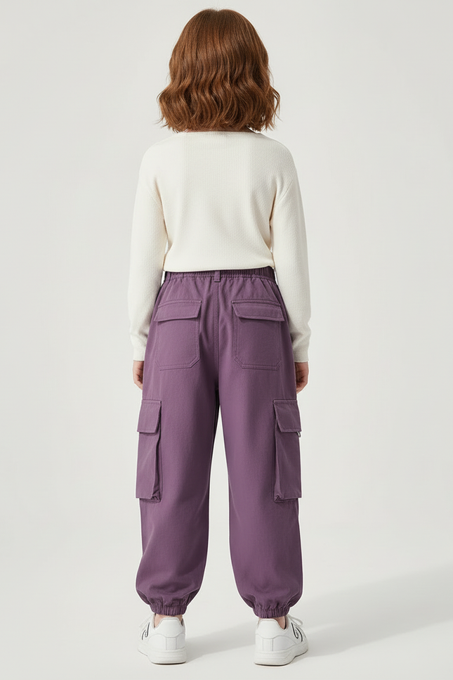 Pantalon Cargo Violet Ample Élastique Fille Coton - vue 2