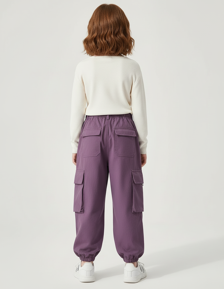 Pantalon Cargo Violet Ample Élastique Fille Coton - vue 2