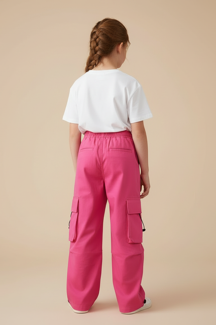 Pantalon Cargo Rose Fuchsia Ample Fille Multipoches - Gabardine - vue 2
