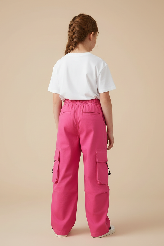 Pantalon Cargo Rose Fuchsia Ample Fille Multipoches - Gabardine - vue 2