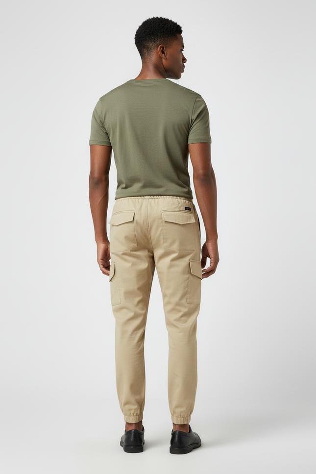 Pantalon Cargo Beige Cordon Multipoches Homme - Gabardine - vue 2