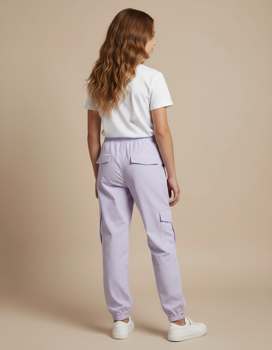 Pantalon Cargo Violet Ample Fille Coton Décontracté - vue 2