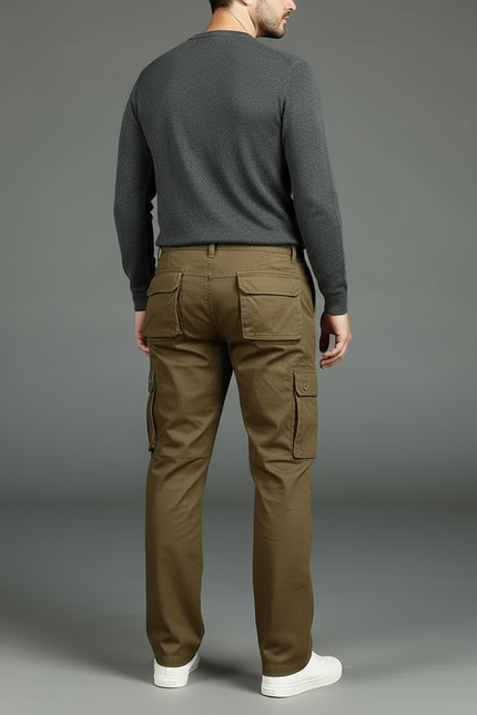 Pantalon Cargo Homme Kaki Coton Ample Multipoches Décontracté - vue 2