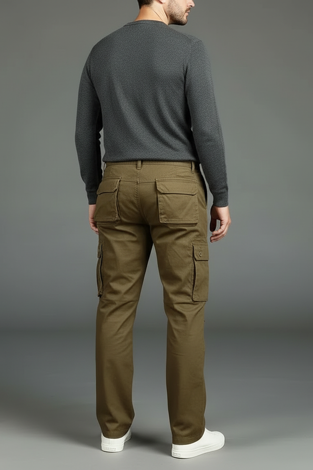 Pantalon Cargo Homme Kaki Coton Ample Multipoches Décontracté - vue 2