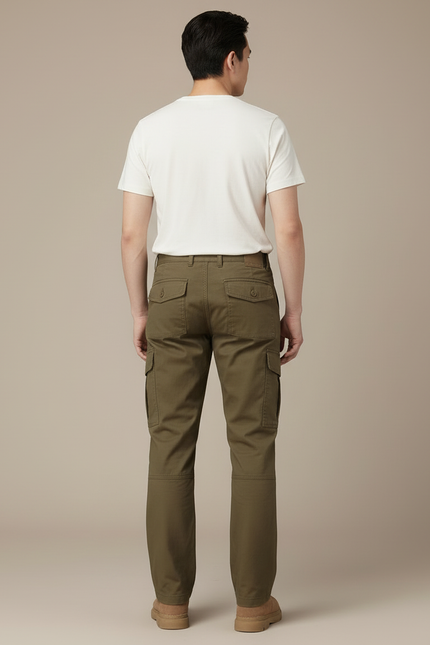 Pantalon Cargo Kaki Ample Coton Multipoches Renforcé - vue 2