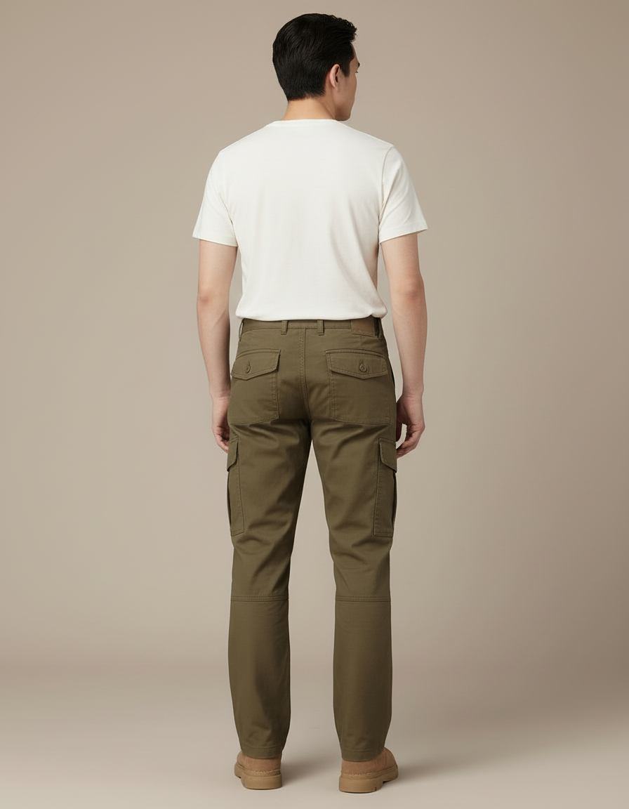 Pantalon Cargo Kaki Ample Coton Multipoches Renforcé - vue 2